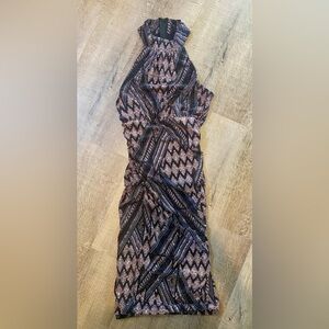 Elegant Black and Light Pink Sparkle Midi Dress